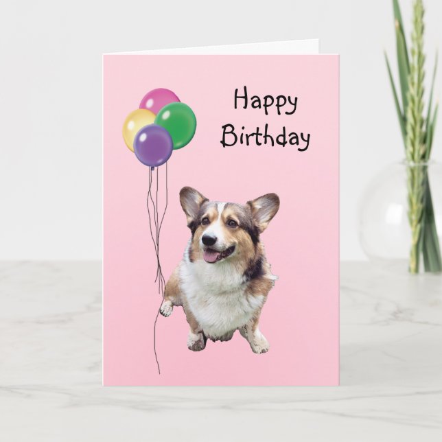 Carte Pembroke Welsh Corgi, Ballons d'anniversaire (Devant)