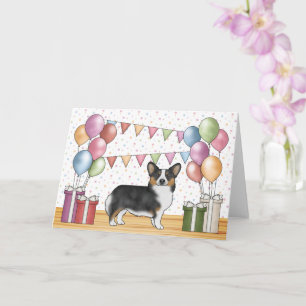 Carte Pembroke Welsh Corgi tricolore noir Joyeux Anniver
