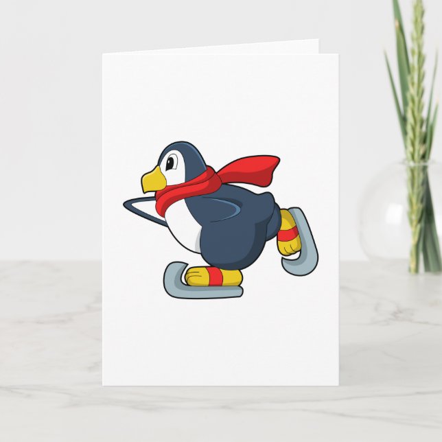 Carte Pengouin au patinage sur glace avec des patins à g (Devant)