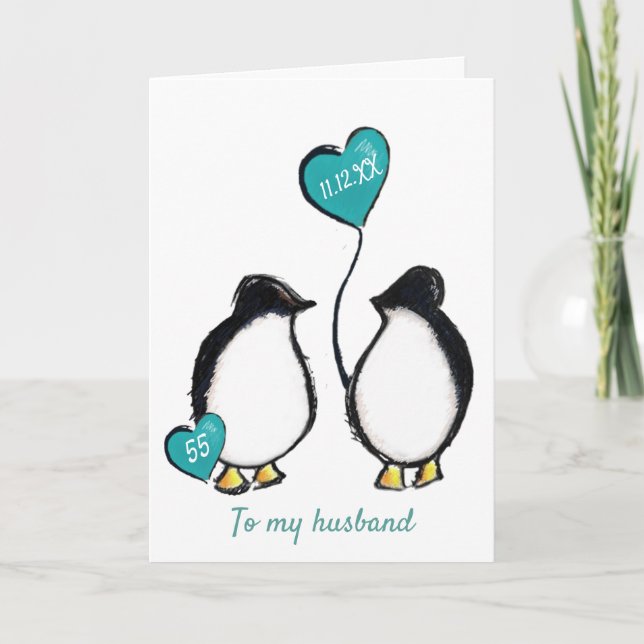 Carte Penguin 55e anniversaire émeraude mariage mari (Devant)