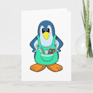Carte Penguin coiffeur avec ciseaux et razor