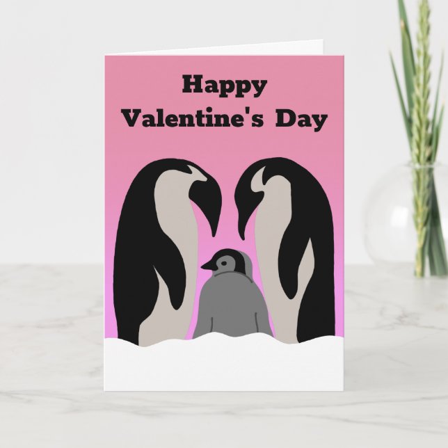 Carte Penguin Family Cute Valentine's Day pour les famil (Devant)