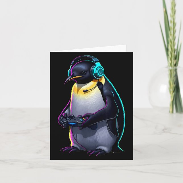 Carte Penguin Gaming Animal Video Games Funny Penguin  (Devant)