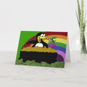 Carte Penguin, Leprechaun, Or et Arc-en-ciel