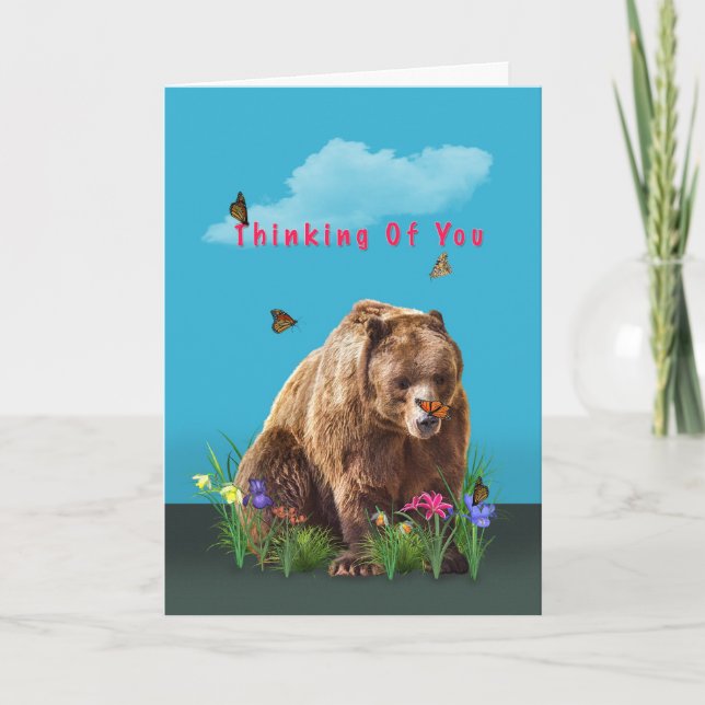 Carte Pensant à vous carte, ours et papillons (Devant)