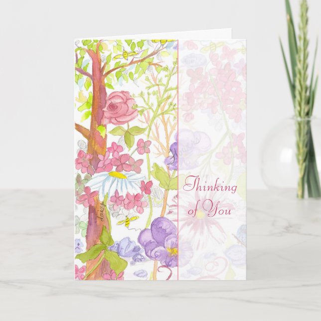 Carte Pensée à vous feuille de pensées de roses de rose (Devant)