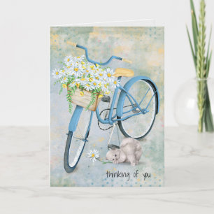 Carte pensée à vous vélo avec le chat