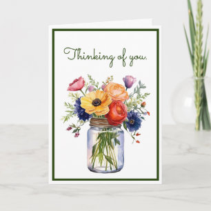 Carte Pensée customisée de vous Aquarelle Fleurs