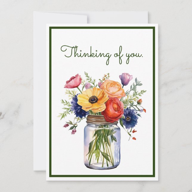 Carte Pensée customisée de vous Aquarelle Fleurs (Devant)