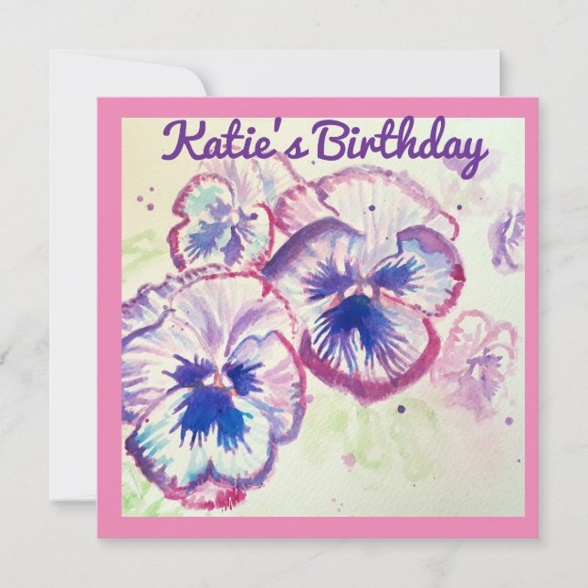 Carte Pensée Pensées Fleur Violette Floral Rose (Devant)