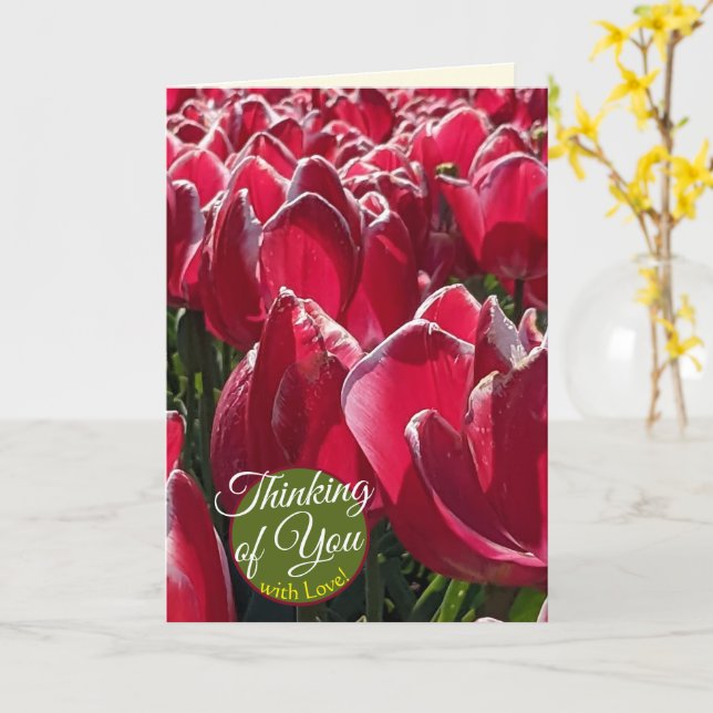 Carte Pensées pour toi Tulipes rouges Salutations floral (Fleur jaune)