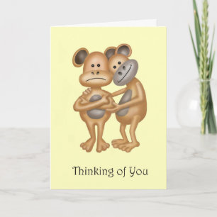Carte Penser à un singe de dessin animé donnant un câlin
