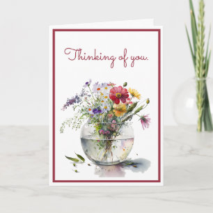 Carte Penser à vos marguerites d'aquarelle dans un vase 