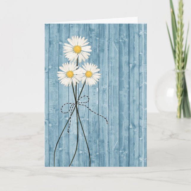 Carte Penser à vos marguerites sur Aqua Wood Card (Devant)