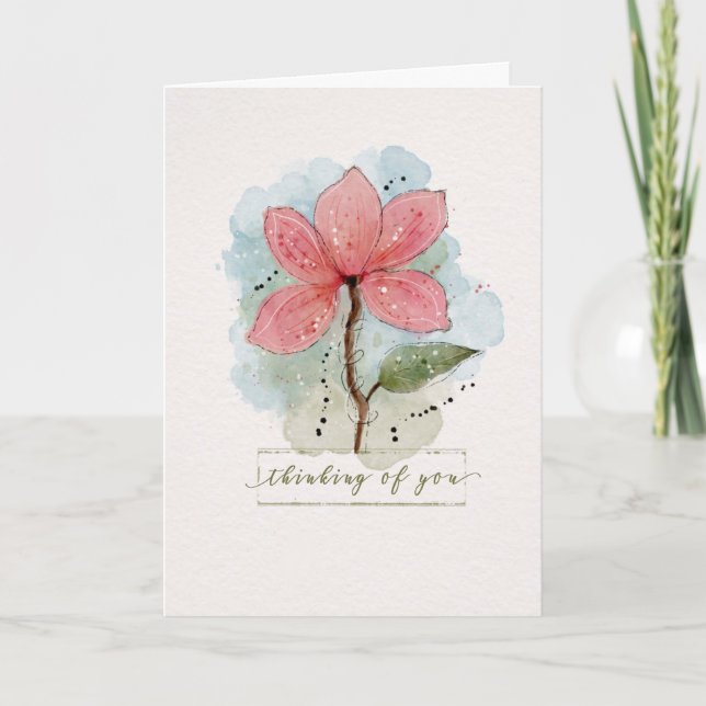 Carte Penser à votre aquarelle Sketchy Doodle Flower (Devant)