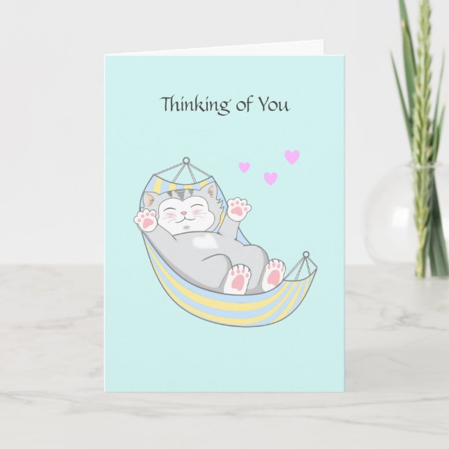 Carte Penser à vous chat Kitty avec le coeur dans Hammoc (Devant)