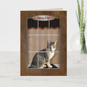 Carte Penser à vous - Chat regarder par la fenêtre