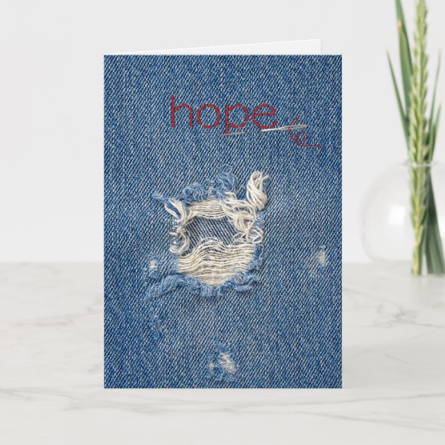 Carte penser à vous Espoir texte sur le denim bleu effil (Devant)