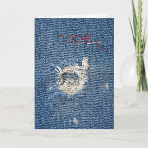 Carte penser à vous Espoir texte sur le denim bleu effil