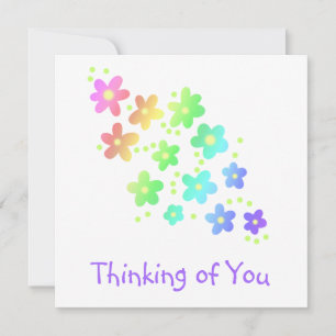 Carte "Penser à vous" Fleurs arc-en-ciel
