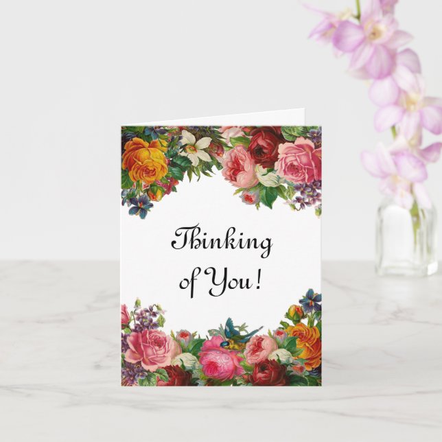 Carte Penser à vous - Fleurs florales et oiseaux (Orchidée)