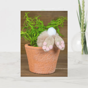 Carte penser à vous-lapin en pot de fleurs