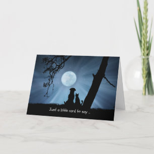 Carte Penser à vous le chien et le chat au clair de lune