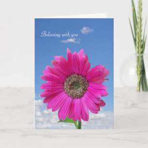 Carte penser à vous -marguerite rose avec ciel