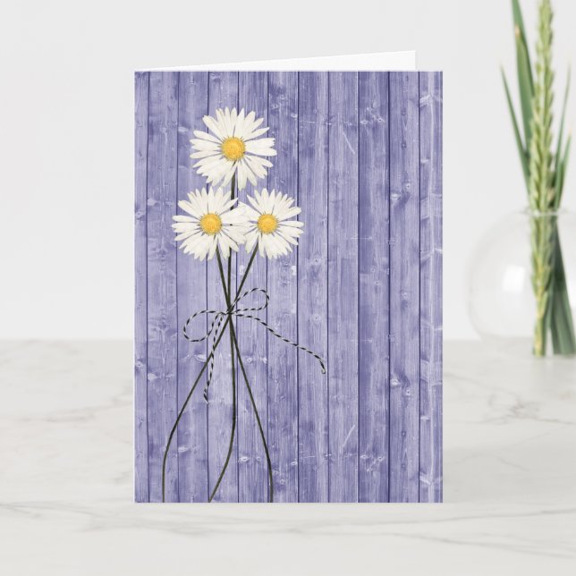 Carte Penser à vous marguerites sur le bois pourpre (Devant)