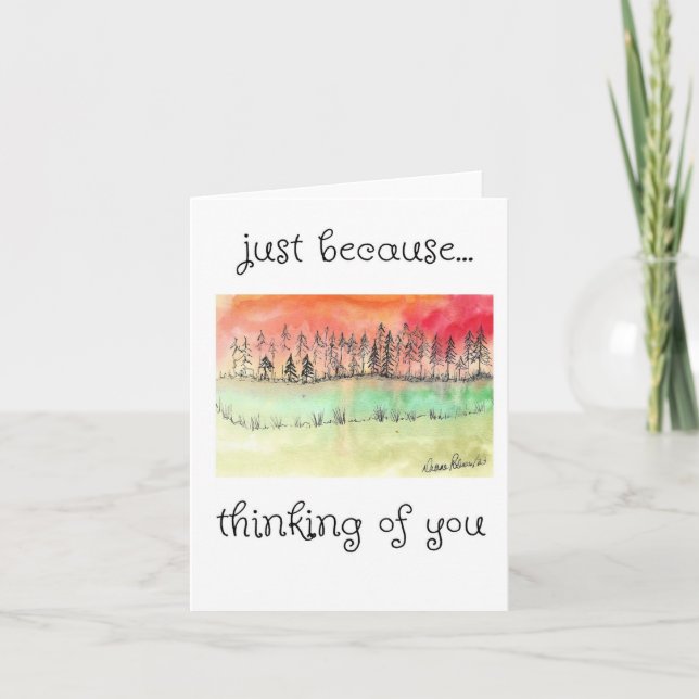 Carte Penser à vous, Peinture d'art populaire coucher de (Devant)