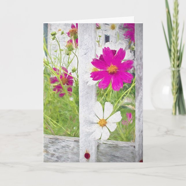 Carte penser au jardin fleuri vous-cosmos (Devant)