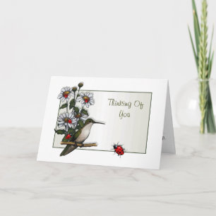Carte Pensez À Vous :  Colibri, Marguerites, Ladybugs
