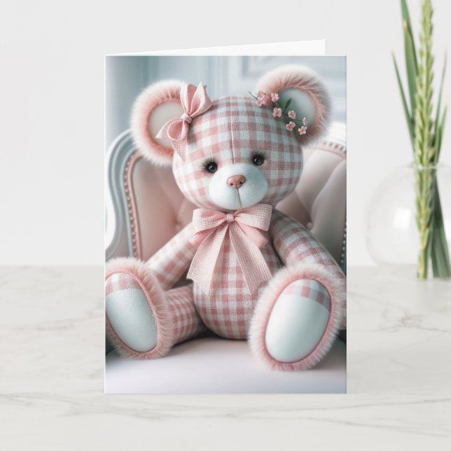 Carte Pensez à vous En vichy Teddy Bear (Devant)