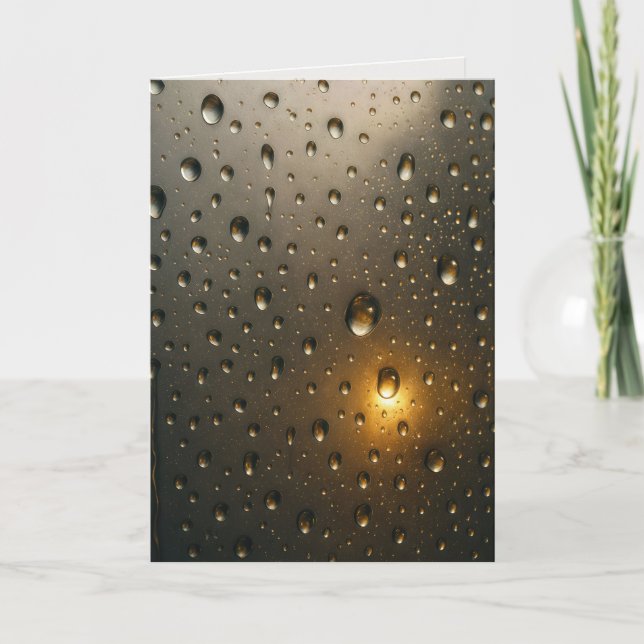 Carte Pensez à vous gouttes de pluie avec lumière dorée (Devant)