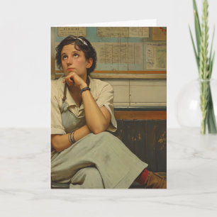 CARTE PENSEZ À VOUS JOLIMENT RETRO FILLE FUNNY CARD