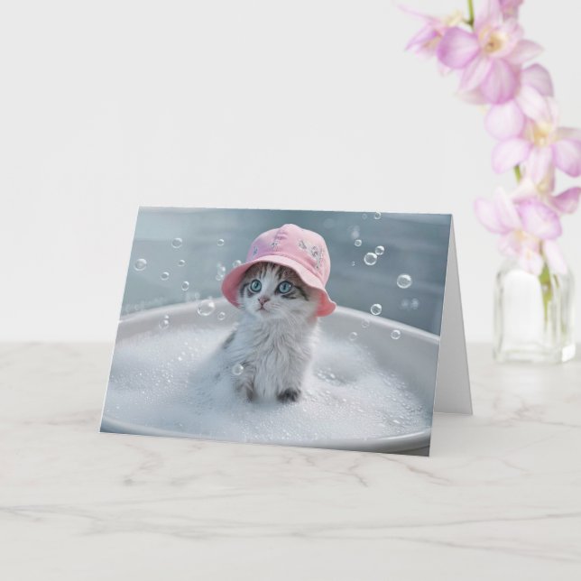 Carte Pensez à vous mignon chat Kitten dans un bain de b (Orchidée)