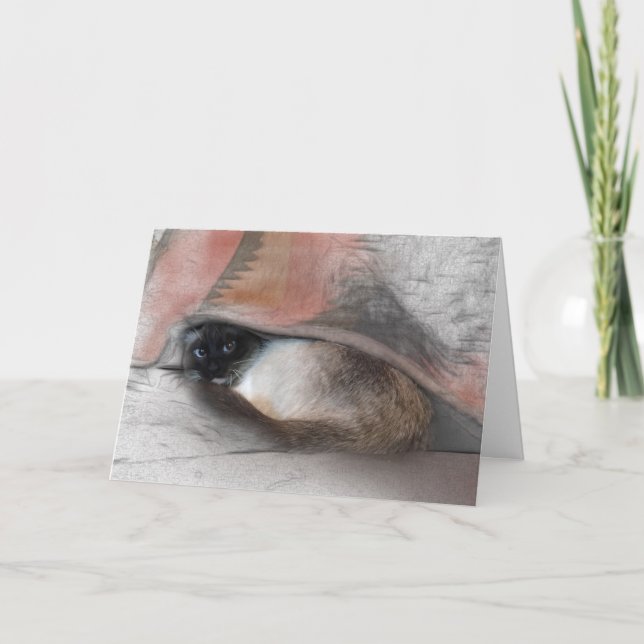 Carte Pensez à vous mignon Siamese et croquis général (Devant)