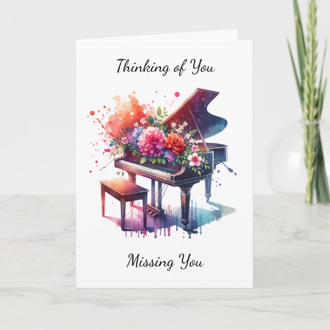 Carte Pensez à vous | Piano et Fleurs (Devant)