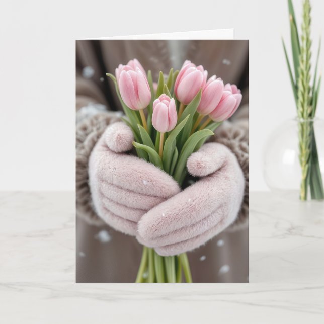 Carte Pensez à vous tulipes roses (Devant)