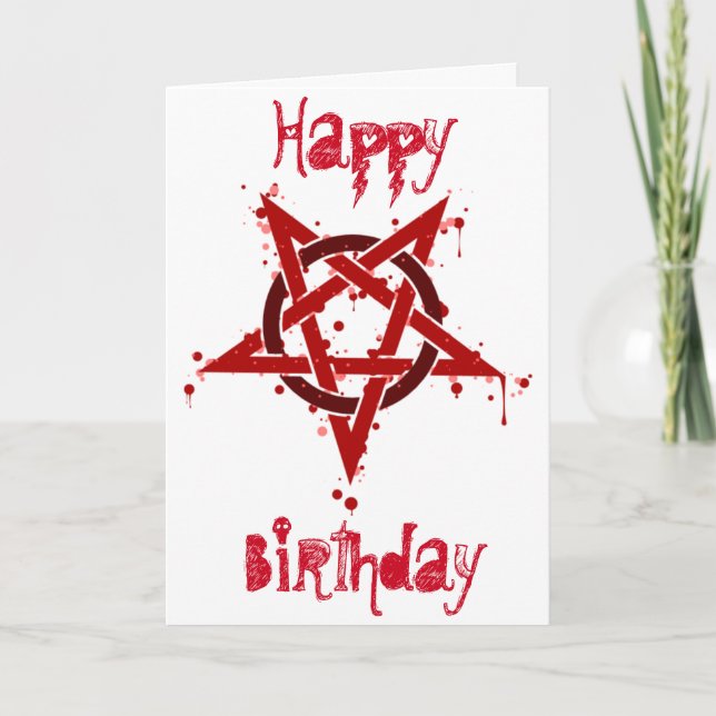 Carte Pentagramme tacheté Satanique rouge Anniversaire (Devant)