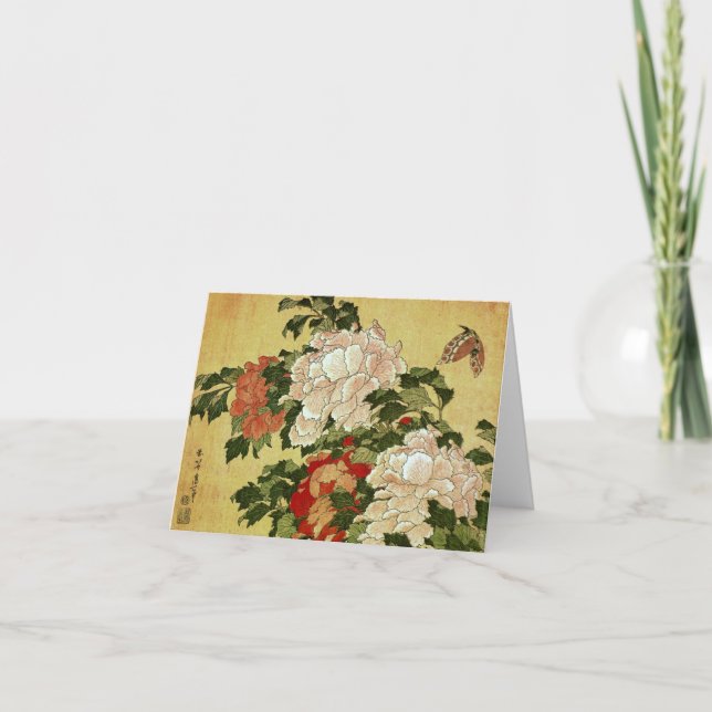 Carte Peonas & Butterflies Hokusai Art Fine (Devant)