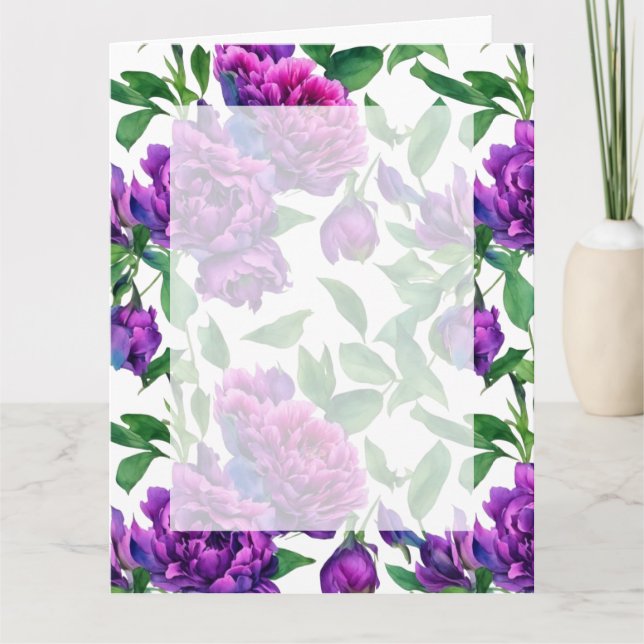 Carte Peonées d'aquarelle romantique violet magenta rose (Devant)