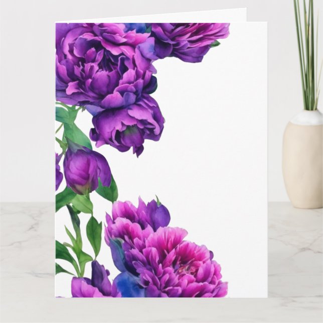 Carte Peonées d'aquarelle romantique violet magenta rose (Devant)