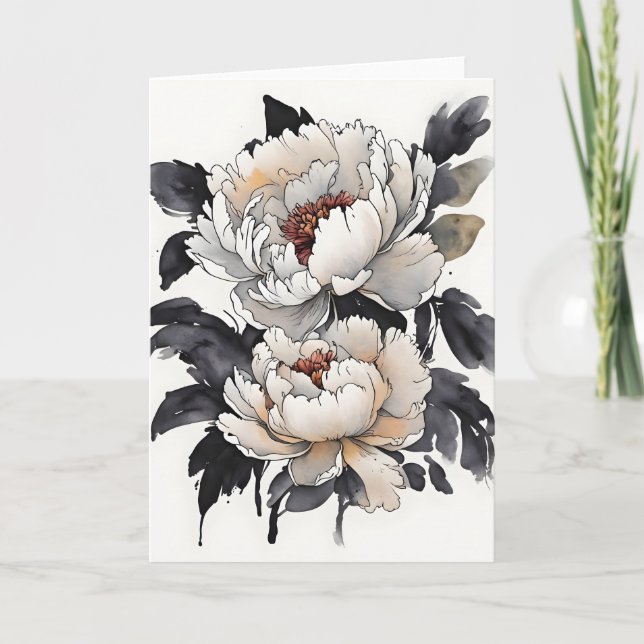 Carte Peony - Watercolor flowers (Devant)