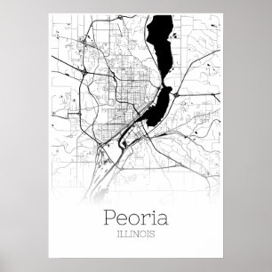 Carte Peoria - Illinois - Poster de la carte de la