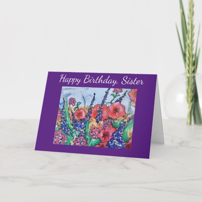 Carte Pépites de lavande Soeur Fleur d'anniversaire aqua (Devant)