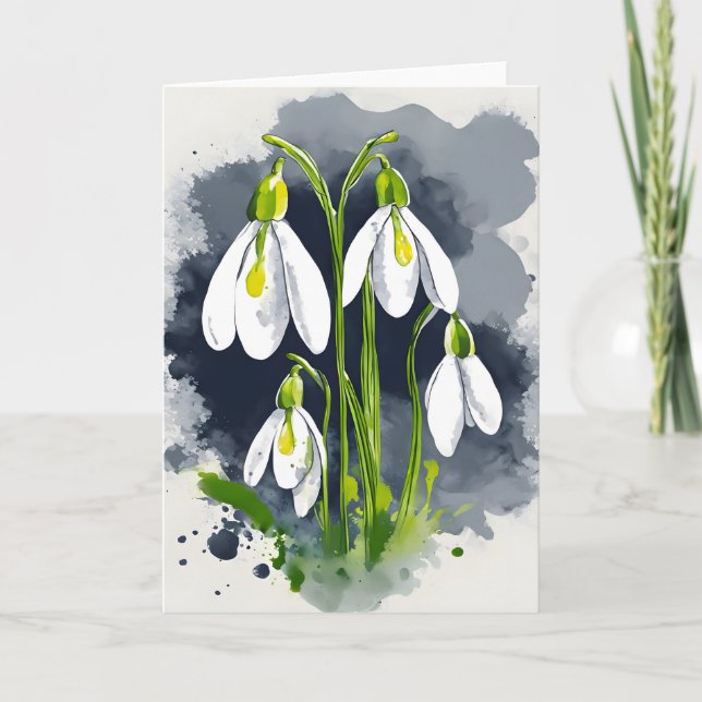 Carte Perce-neige - Fleurs aquarelle (Devant)