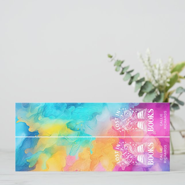 Carte Perdu dans les livres Rainbow Swirl 2 en 1 Signet (Debout devant)