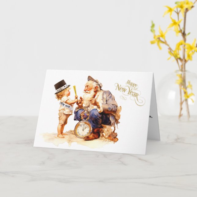 Carte Père Heure et bébé Nouvel An heureux (Fleur jaune)