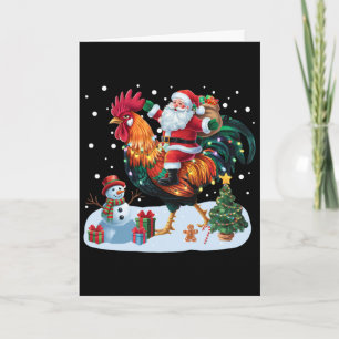 Carte Père Noël à cheval sur un poulet drôles de lumière